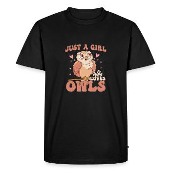 Juste une fille qui aime les hiboux Night Owl Nocturnal Bir - T-shirt Premium bio Homme - noir - Devant - Nico (187cm)