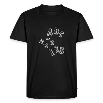 Inscriptions: ABC - 123 - +-x: - T-shirt Premium bio Homme - noir - Devant - Nico (187cm)