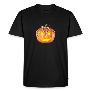 Cute Pumpkin Face Leopard Glasses Halloween - Men's Premium Organic T-Shirt - black - Front - Nico (187cm)