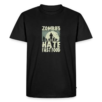 Zombies Hate Fast Food Funny Halloween Runners - Men's Premium Organic T-Shirt - black - Front - Nico (187cm)