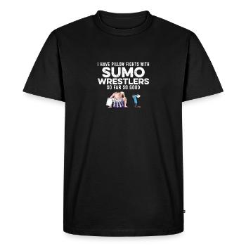 J’ai des combats d’oreillers avec le rappeur Sumo Wrestlers - T-shirt Premium bio Homme - noir - Devant - Nico (187cm)