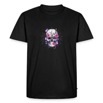 Crâne fleuri Halloween Butterfly Trick - T-shirt Premium bio Homme - noir - Devant - Nico (187cm)