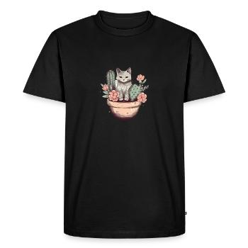 Chat en pot de fleurs avec cactus et fleurs - T-shirt Premium bio Homme - noir - Devant - Nico (187cm)