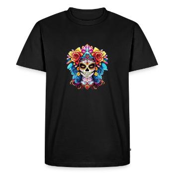 Floral La Catrina Art - Halloween Calaveras La Cat - Men's Premium Organic T-Shirt - black - Front - Nico (187cm)