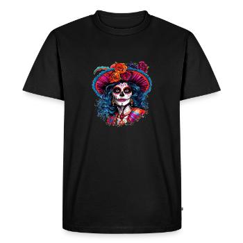 La Calavera Catrina, symbole du cycle de la vie - T-shirt Premium bio Homme - noir - Devant - Nico (187cm)