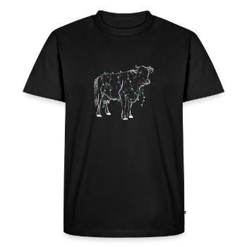 Vache Lumières de Noël Famille Amoureux des neiges - T-shirt Premium bio Homme - noir - Devant - Nico (187cm)
