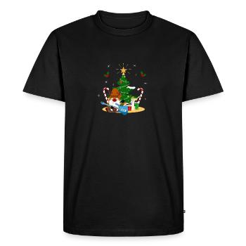 Bass Guitar Player Gnome Funny Christmas Tree - Men's Premium Organic T-Shirt - black - Front - Nico (187cm)
