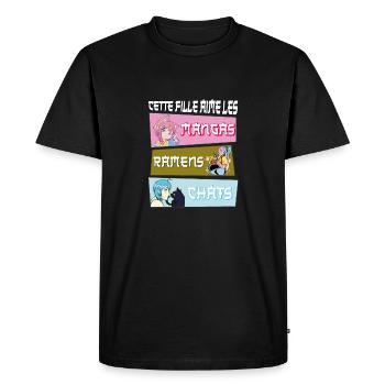 Cette Fille Aime les Manga Ramen Chat - T-shirt Premium bio Homme - noir - Devant - Nico (187cm)