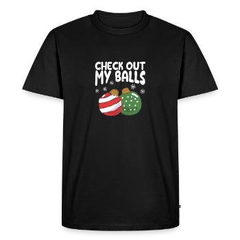 Découvrez mes couilles drôle sale blague de Noël - T-shirt Premium bio Homme - noir - Devant - Nico (187cm)