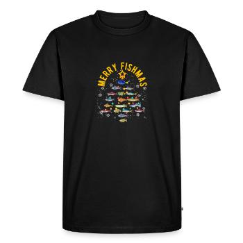 Joyeux Fishmas Drôle d’arbre de Noël Lumières Poisson - T-shirt Premium bio Homme - noir - Devant - Nico (187cm)