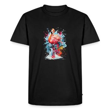 Tropical Colorful Flamingo Water Colour Splash - Men's Premium Organic T-Shirt - black - Front - Nico (187cm)