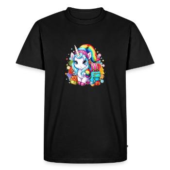 Cute Unicorn Christmas Design - Kids Unicorn Chris - Men's Premium Organic T-Shirt - black - Front - Nico (187cm)