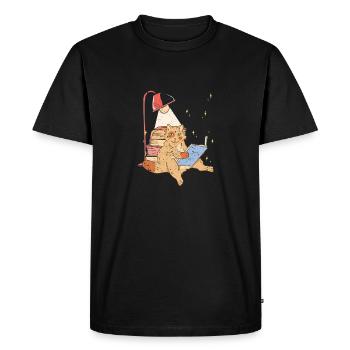 Reading Cat Funny Book Lover Cats - Men's Premium Organic T-Shirt - black - Front - Nico (187cm)