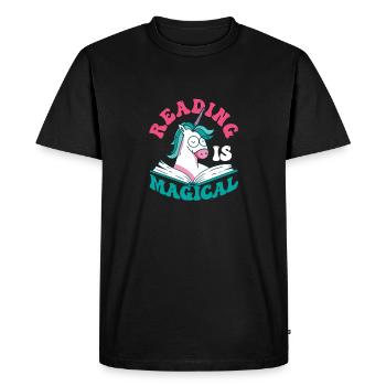 Reading is magical book lover unicorn teacher - Men's Premium Organic T-Shirt - black - Front - Nico (187cm)