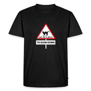 Chat Méditatif Ralentissez avec notre Chat Baladé - T-shirt Premium bio Homme - noir - Devant - Nico (187cm)