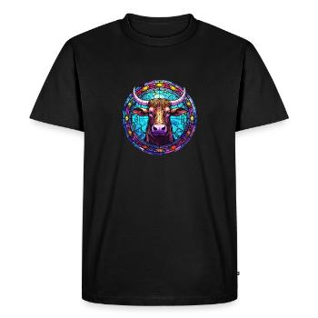 Stylish and Trendy Cow - Artistic Stained Glass Co - Men's Premium Organic T-Shirt - black - Front - Nico (187cm)