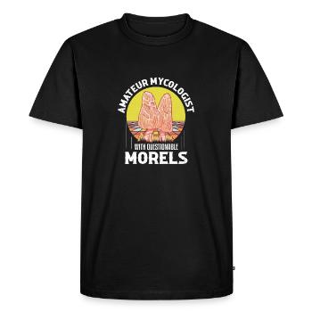 Mycologue amateur avec morilles douteuses Mushro - T-shirt Premium bio Homme - noir - Devant - Nico (187cm)