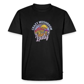Crazy Mushroom Lady Fungus Mycologist - Men's Premium Organic T-Shirt - black - Front - Nico (187cm)