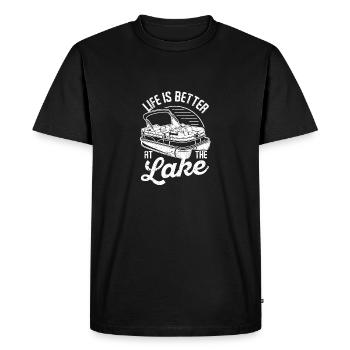 Life is better on the lake Funny Sailing Yacht - Men's Premium Organic T-Shirt - black - Front - Nico (187cm)