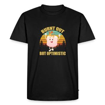 Burnt Out But Optimistic Marshmellow Camping Retro - Men's Premium Organic T-Shirt - black - Front - Nico (187cm)