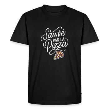 Sauvé par la pizza - T-shirt Premium bio Homme - noir - Devant - Nico (187cm)