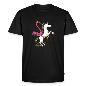 Flamingo Bird Riding Magical Unicorn - Men's Premium Organic T-Shirt - black - Front - Nico (187cm)