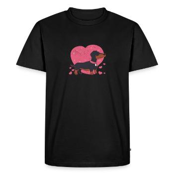 Funny Dog Lover Cute Dachshund Hearts - Men's Premium Organic T-Shirt - black - Front - Nico (187cm)