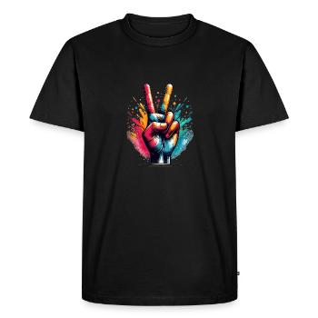 Signe de paix en couleur - T-shirt Premium bio Homme - noir - Devant - Nico (187cm)