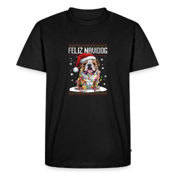 Chiot bouledogue Feliz Navidog - Feliz Navidad Christ - T-shirt Premium bio Homme - noir - Devant - Nico (187cm)