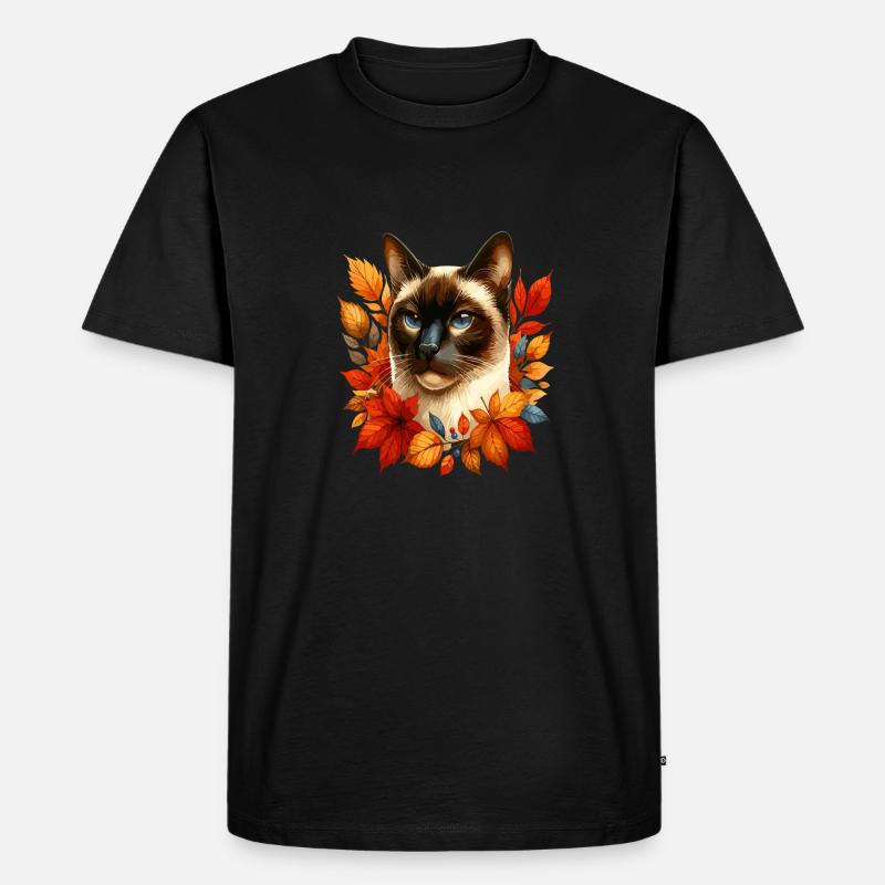 Herbstliche Katze - Männer Premium Bio T-Shirt - Schwarz