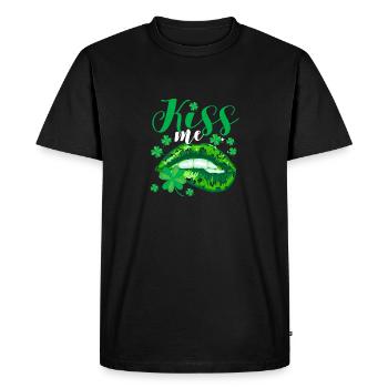 Kiss Me Léopard Lèvres Feuille d’Irlande Saint Patrick’s - T-shirt Premium bio Homme - noir - Devant - Nico (187cm)