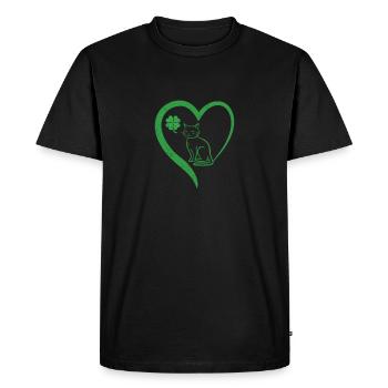 Chat Silhouette Shamrock St Patrick’s Day - T-shirt Premium bio Homme - noir - Devant - Nico (187cm)