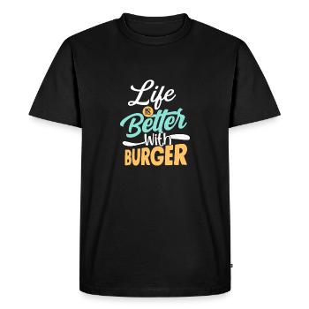 La vie est meilleure avec Burger, Hamburger, Nourriture, Viande, Pain - T-shirt Premium bio Homme - noir - Devant - Nico (187cm)