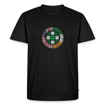 Irish, American, USA, Flag, Celtic Cross - Men's Premium Organic T-Shirt - black - Front - Nico (187cm)