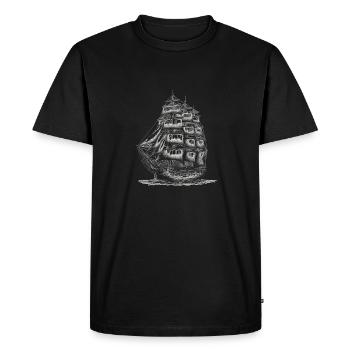 Dessin au crayon d’un vieux voilier - T-shirt Premium bio Homme - noir - Devant - Nico (187cm)