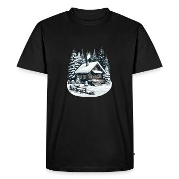 Cozy winter landscape with snow-covered mountain - Men's Premium Organic T-Shirt - black - Front - Nico (187cm)