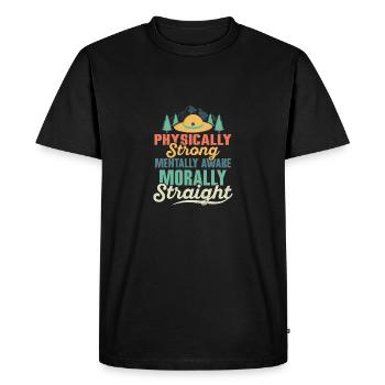 Scout's Creed: Strong, Awake, Straight Tee - Men's Premium Organic T-Shirt - black - Front - Nico (187cm)