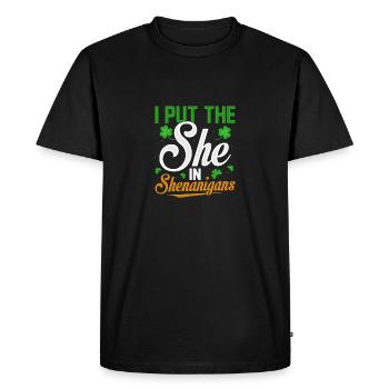 I Put The She In Shenanigans - Men's Premium Organic T-Shirt - black - Front - Nico (187cm)
