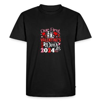 Notre première Saint-Valentin 2024 - T-shirt Premium bio Homme - noir - Devant - Nico (187cm)
