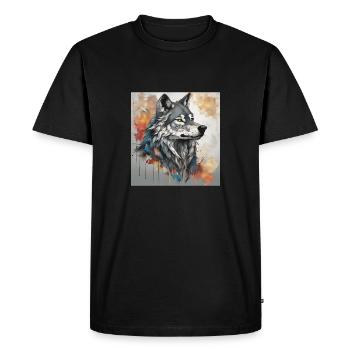 Loup avec fond de taches de couleur. - T-shirt Premium bio Homme - noir - Devant - Nico (187cm)