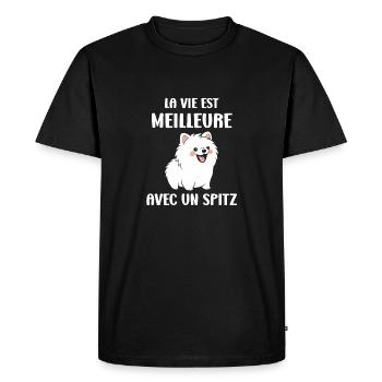 Humour chien Spitz - T-shirt Premium bio Homme - noir - Devant - Nico (187cm)