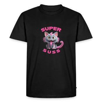 Monstre chat super mignon avec une longue langue - T-shirt Premium bio Homme - noir - Devant - Nico (187cm)