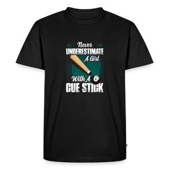 Une fille avec un bâton de queue Billard billard billard jouer - T-shirt Premium bio Homme - noir - Devant - Nico (187cm)