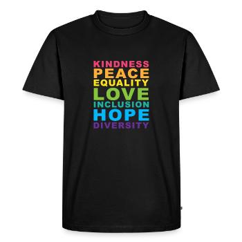 Bienveillance Paix Égalité Arc-en-ciel Gay Pride LGBT - T-shirt Premium bio Homme - noir - Devant - Nico (187cm)