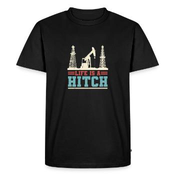 La vie est un attelage Travailleur des champs pétrolifères Plate-forme pétrolière - T-shirt Premium bio Homme - noir - Devant - Nico (187cm)