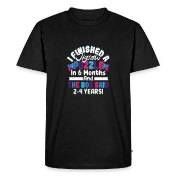 I Finished A Jigsaw Puzzle Solving Piece - Men's Premium Organic T-Shirt - black - Front - Nico (187cm)