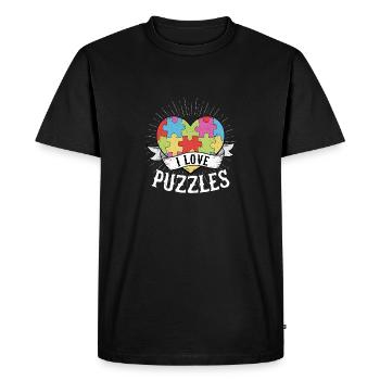 I Love Puzzles Jigsaw Puzzle Piece - Men's Premium Organic T-Shirt - black - Front - Nico (187cm)