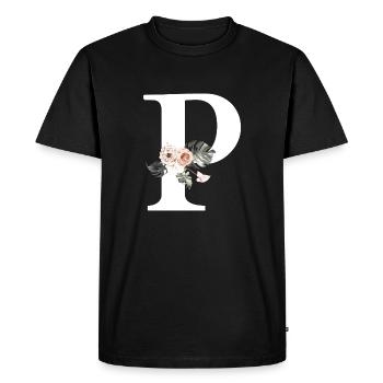Lettre p floral tropical - T-shirt Premium bio Homme - noir - Devant - Nico (187cm)