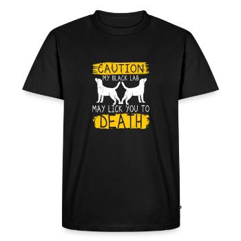Attention mon labrador noir peut te lécher à mort Labrado - T-shirt Premium bio Homme - noir - Devant - Nico (187cm)