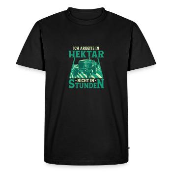 I work in acres, not in hours Farm B - Men's Premium Organic T-Shirt - black - Front - Nico (187cm)